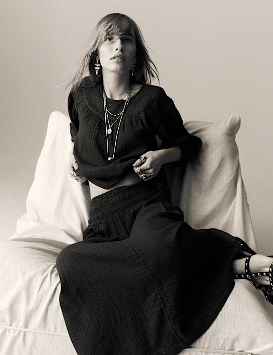 חצאית מדורגת מכותנה טהורה באורך מידקסי