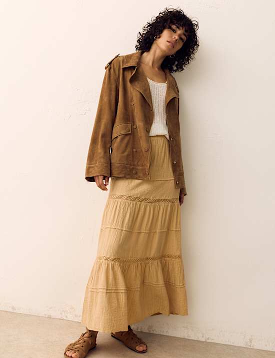 Lace Detail Pintuck Maxi Tiered Skirt