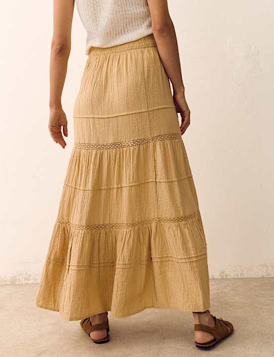 Lace Detail Pintuck Maxi Tiered Skirt