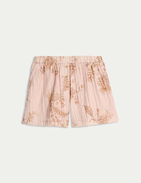 Korte broek met hoge taille, knoopdetail en print