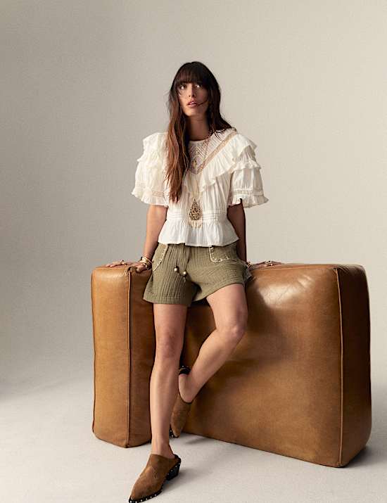 Pure Cotton Embroidered Triple Cloth Shorts