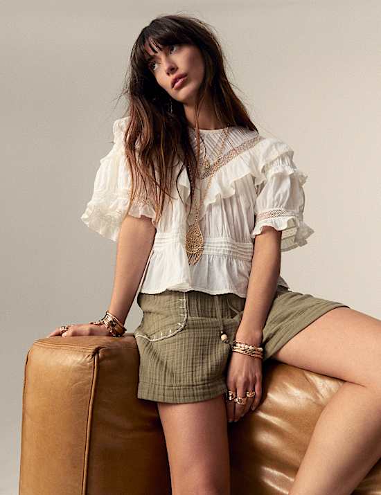 Pure Cotton Embroidered Triple Cloth Shorts