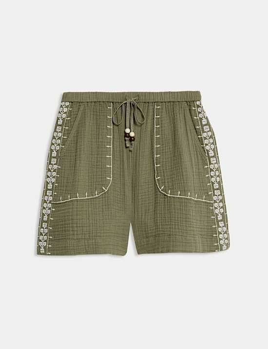 Pure Cotton Embroidered Triple Cloth Shorts