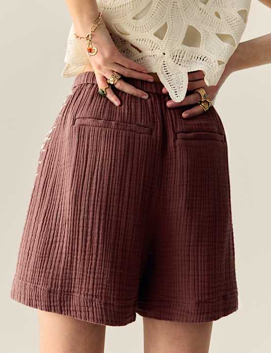 Pure Cotton Embroidered Triple Cloth Shorts