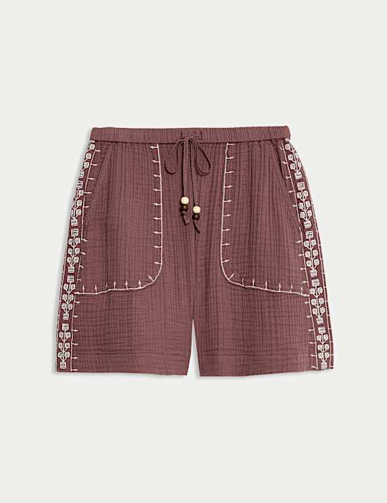 Pure Cotton Embroidered Triple Cloth Shorts