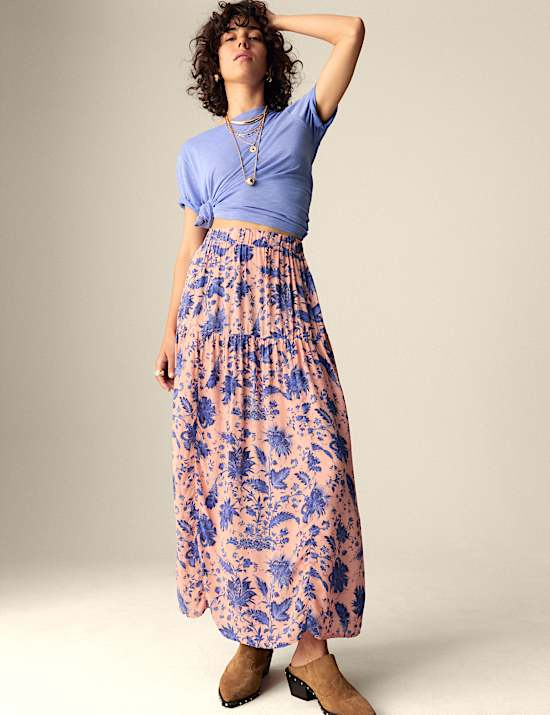 Floral Midi Tiered Maxi Skirt