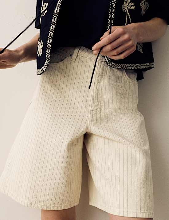 Cotton Rich Denim Striped Bermuda Shorts