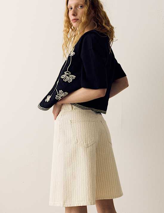 Cotton Rich Denim Striped Bermuda Shorts