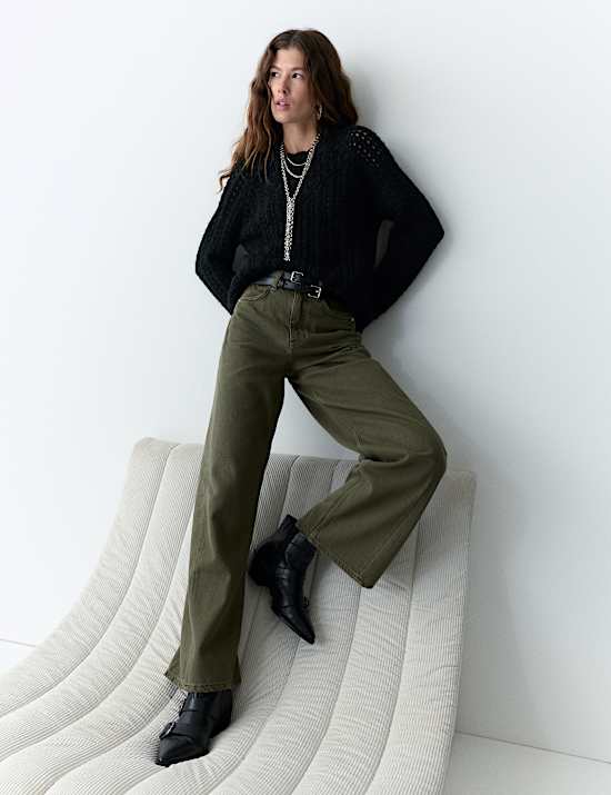 Lyocell Blend High Waisted Wide Leg Jeans