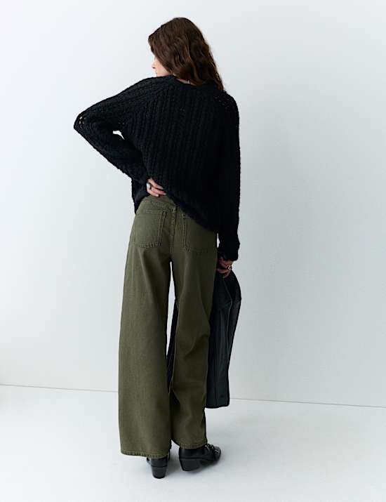 Lyocell Blend High Waisted Wide Leg Jeans