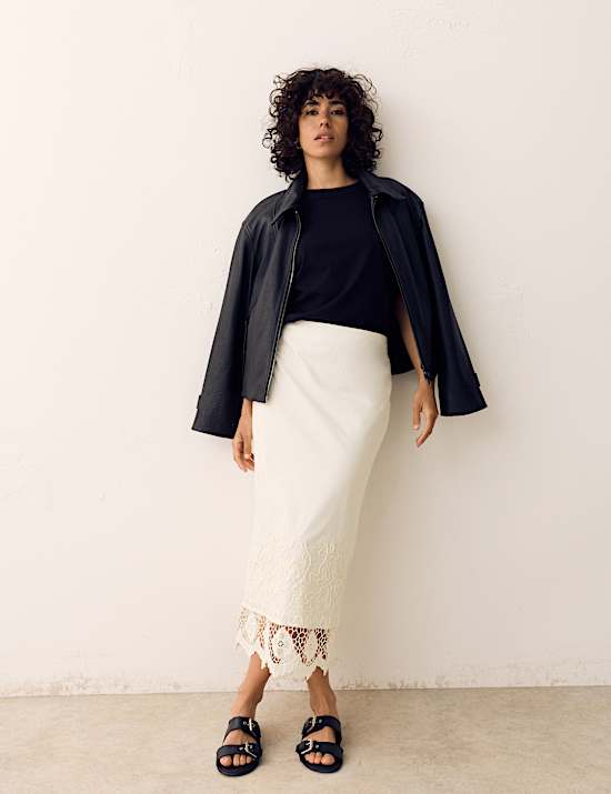 Robe midaxi coupe droite 100 % coton brod&eacute;