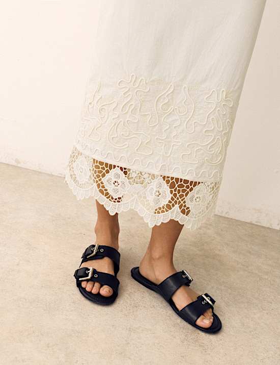 Robe midaxi coupe droite 100 % coton brod&eacute;