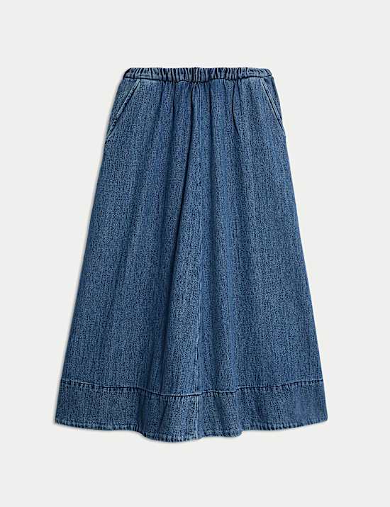 Lyocell Blend Denim Midi Skirt