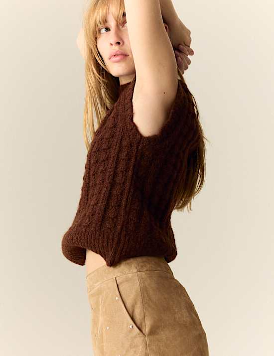 Suede Embellished Studded Mini Skirt