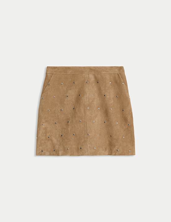 Suede Embellished Studded Mini Skirt