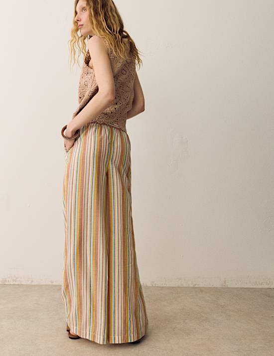 Pure Cotton Striped Wide Leg Trousers