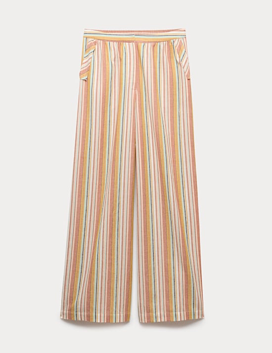 Pure Cotton Striped Wide Leg Trousers