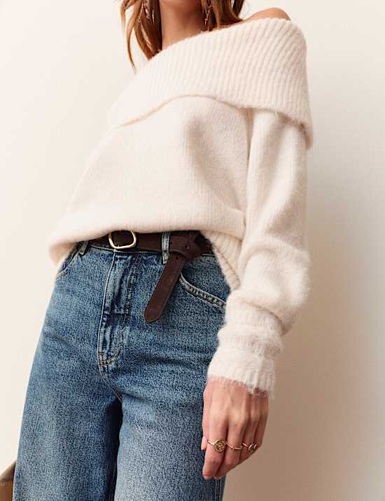 High Waisted Curved Seam Barrel Leg Jeans