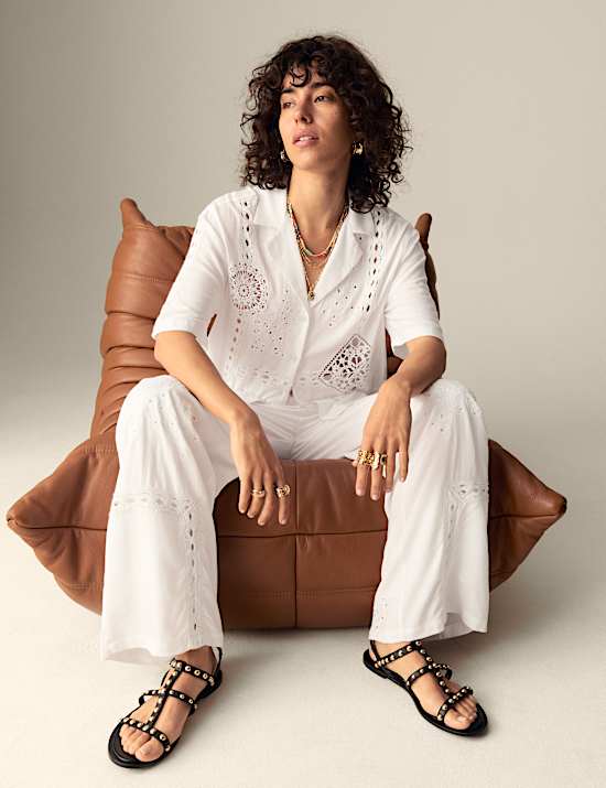 Embroidered Wide Leg Trousers