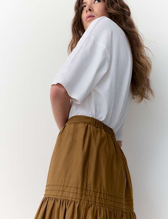 Pure Cotton Midaxi Tiered Skirt