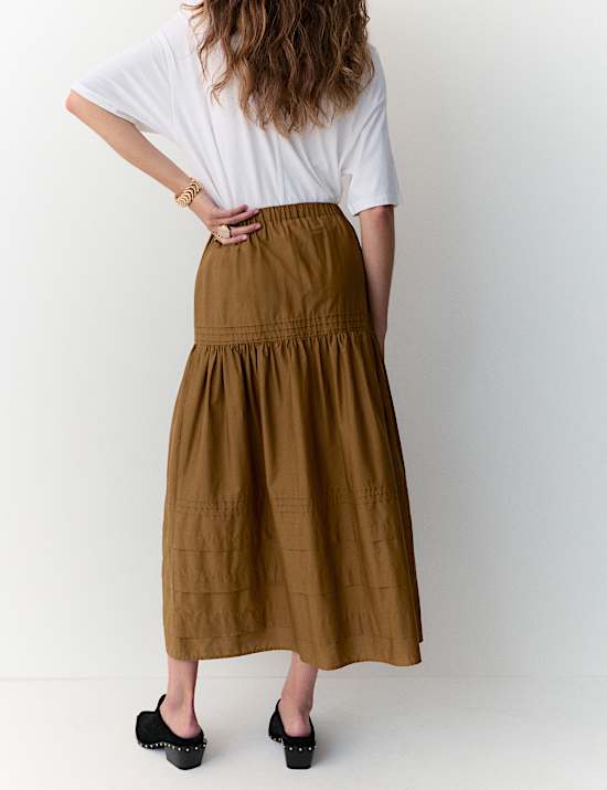 Pure Cotton Midaxi Tiered Skirt