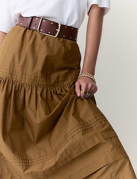 Pure Cotton Midaxi Tiered Skirt