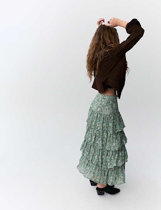 Printed Ruffle Tiered Midaxi Skirt