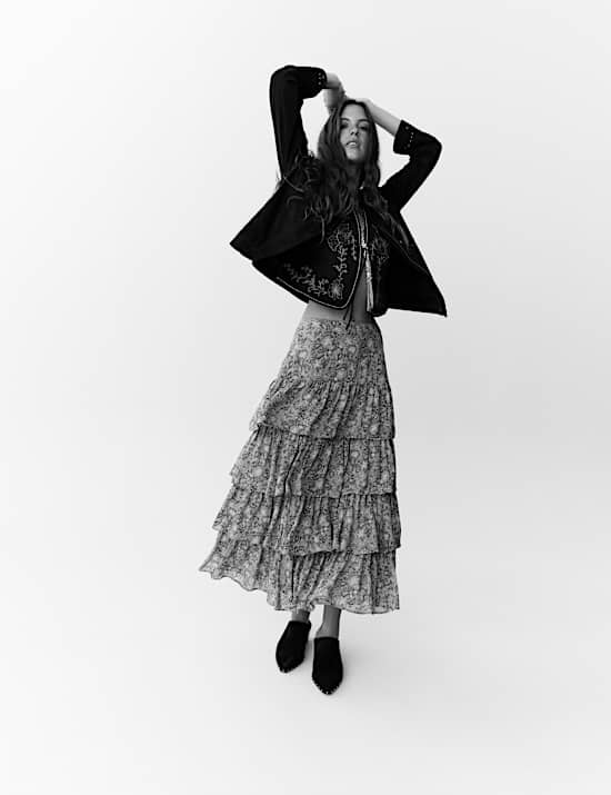 Printed Ruffle Tiered Midaxi Skirt