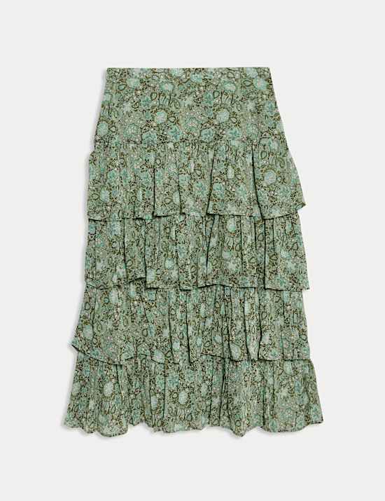 Printed Ruffle Tiered Midaxi Skirt