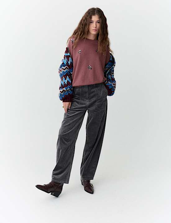 Pure Cotton Cord Barrel Leg Trousers