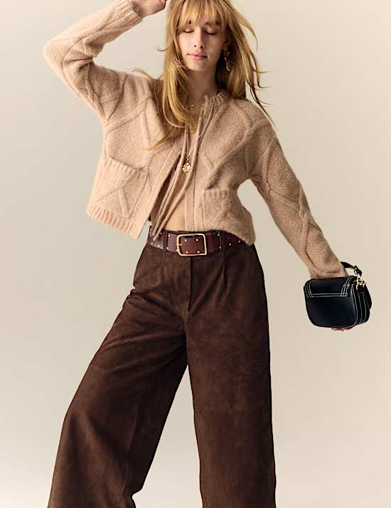 Suede Wide Leg Cropped Trousers