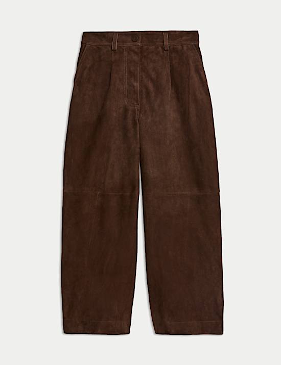Suede Wide Leg Cropped Trousers