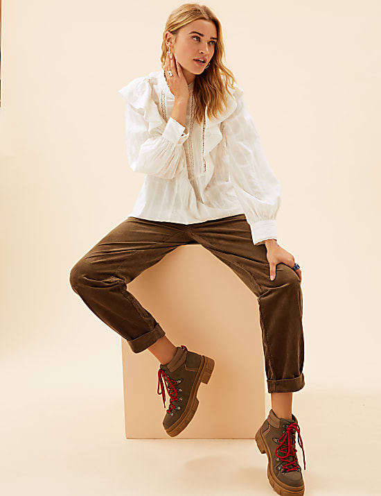 Cotton Rich Corduroy Ankle Grazer Trousers