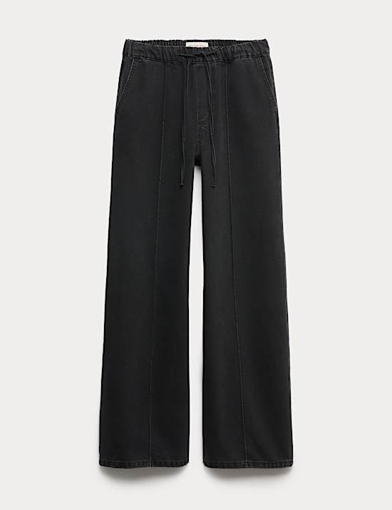 Jeans aus Lyocell-Mischgewebe mit weitem Bein und Biesen