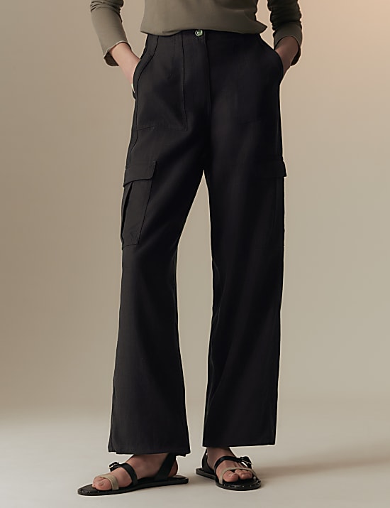 Linen Blend Cargo Trousers