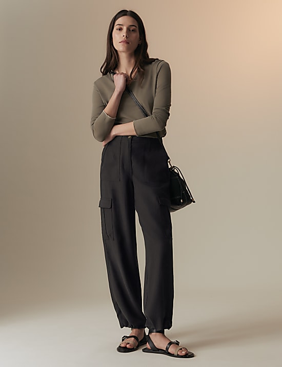 Linen Blend Cargo Trousers