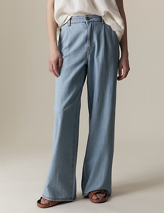 Pure Cotton High Waisted Wide Leg Jeans