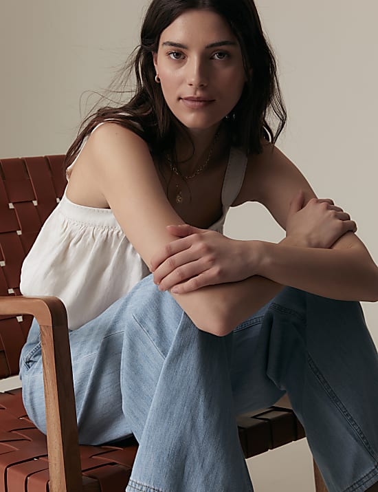 Pure Cotton High Waisted Wide Leg Jeans