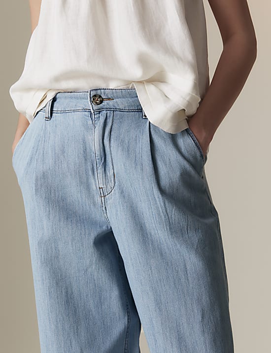 Pure Cotton High Waisted Wide Leg Jeans