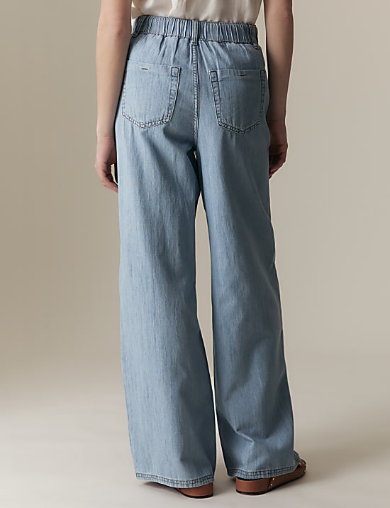 Pure Cotton High Waisted Wide Leg Jeans