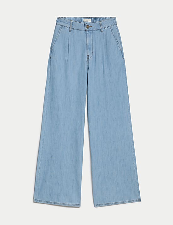 Pure Cotton High Waisted Wide Leg Jeans