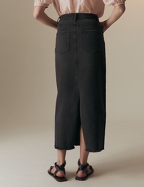Denim Split Back Maxi Skirt