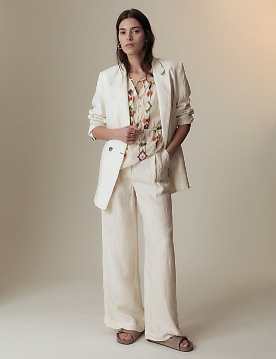 Linen Blend Herringbone Trousers