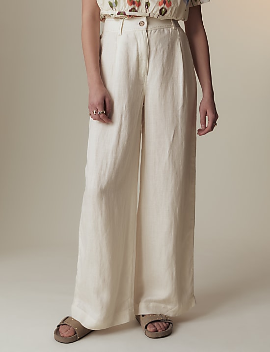 Linen Blend Herringbone Trousers