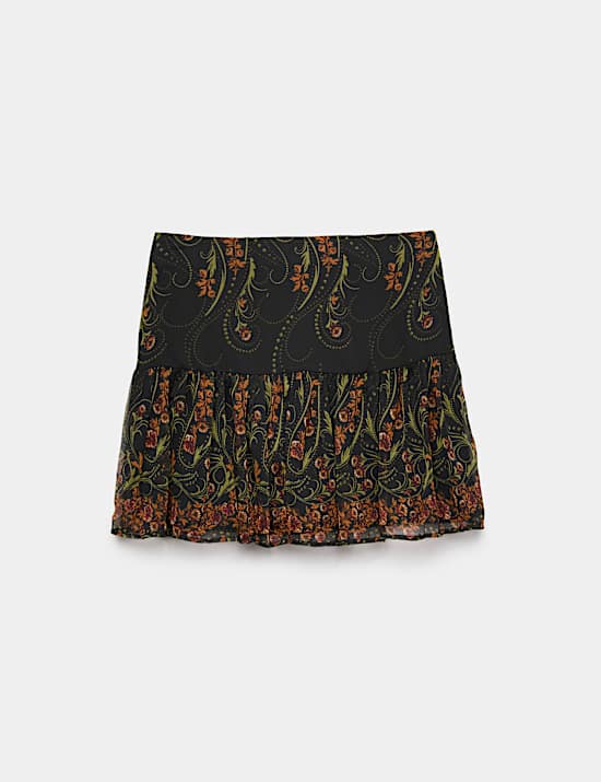 Rok Tumpuk Mini Berikat Pinggang Tinggi Motif Bunga