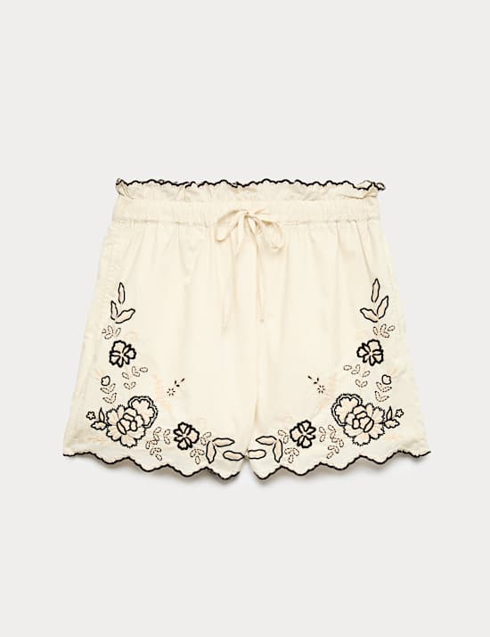 Pure Cotton Embroidered High Waisted Shorts