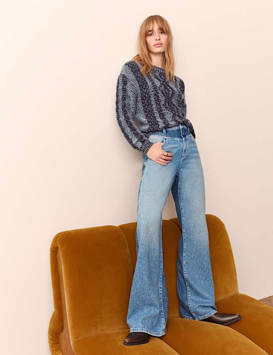 Jean bootcut taille normale en lyocell m&eacute;lang&eacute; bicolore