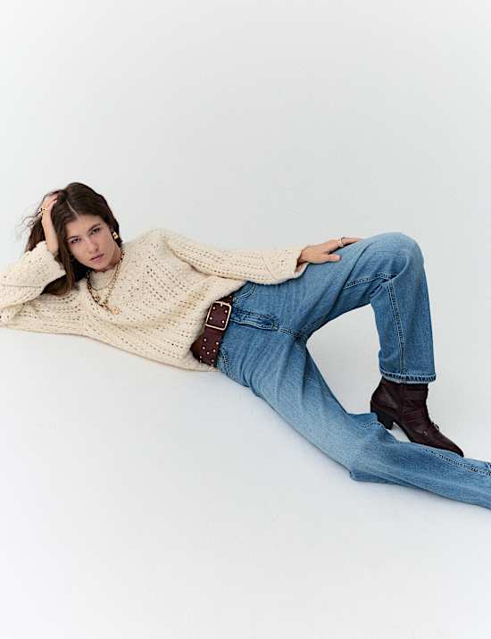 Girlfriend Mid Rise Turn Up Jeans with Lyocell