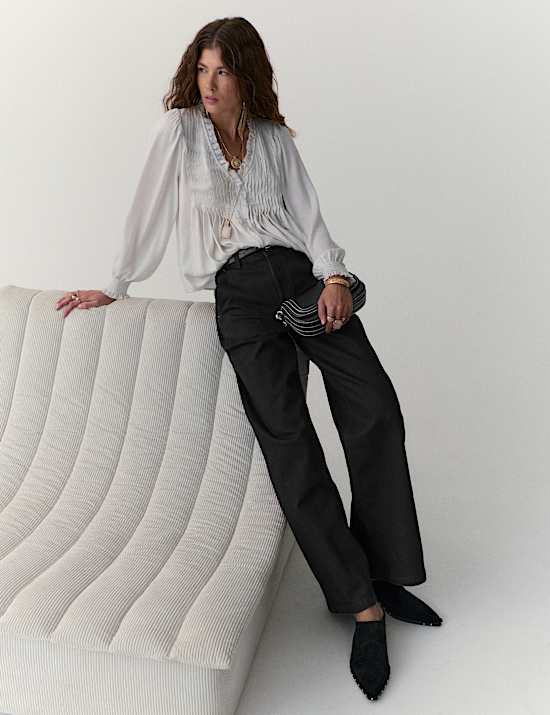 Hoch geschnittene Jeans mit weitem Bein und Lyocell-Anteil