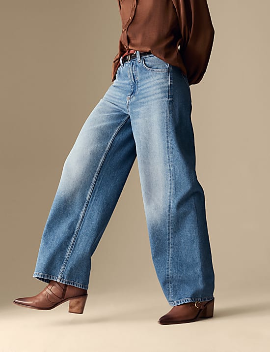 High Waisted Front Seam Wide Leg Jeans